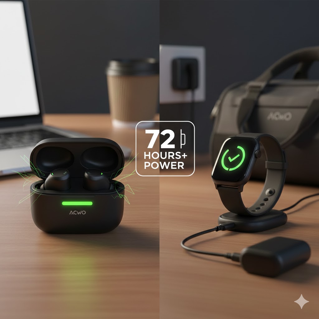 acwo earbuds smartwatch long battery backup